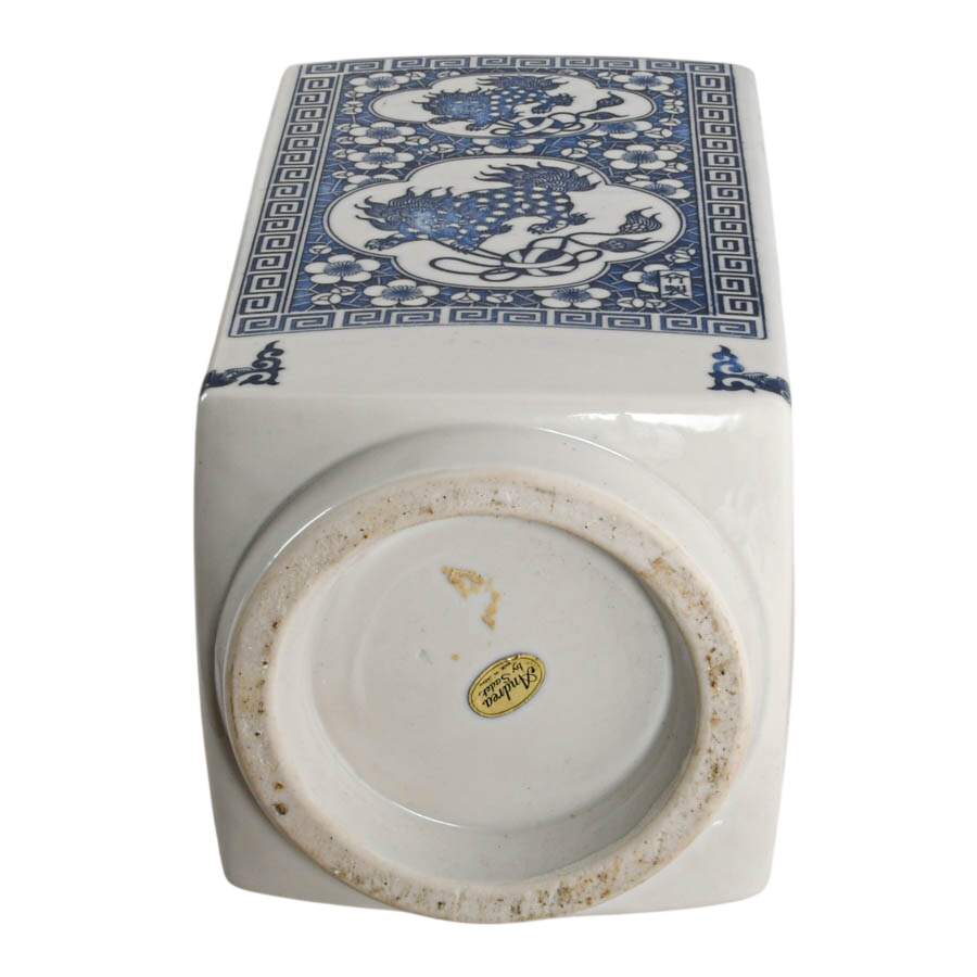 Andrea by Sadek Blue and White Imperial Lion Porcelain Vase-5