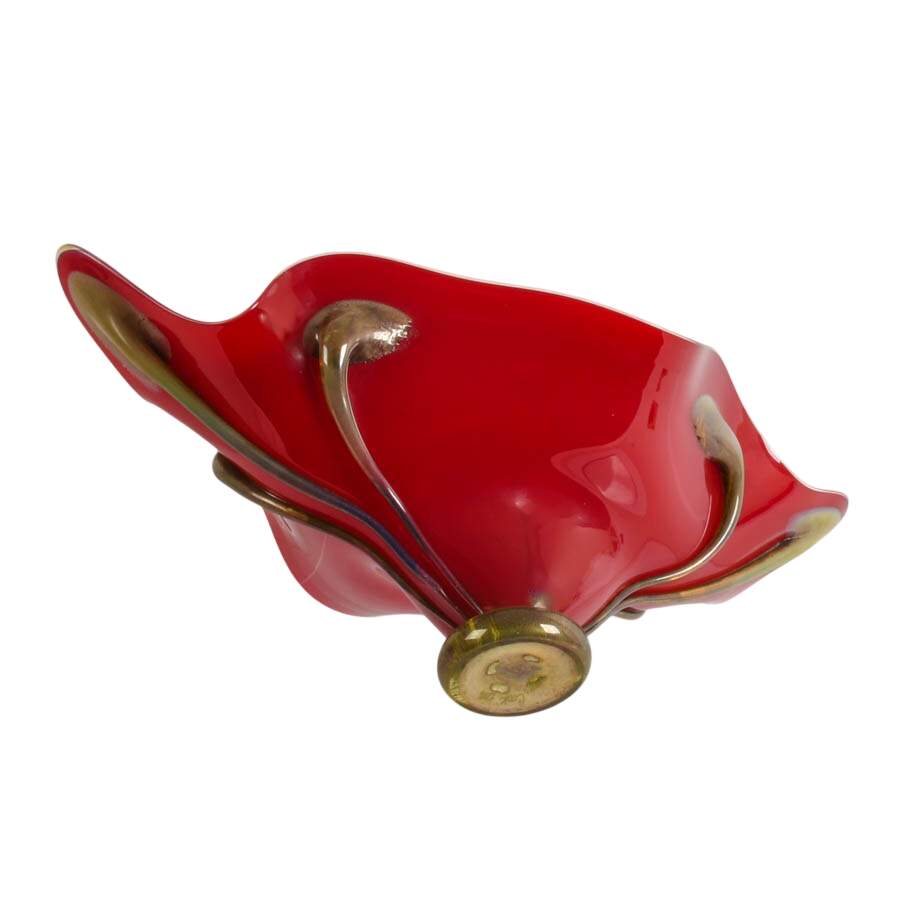 Signed Hand-Blown Crimson Art Glass Centerpiece-7