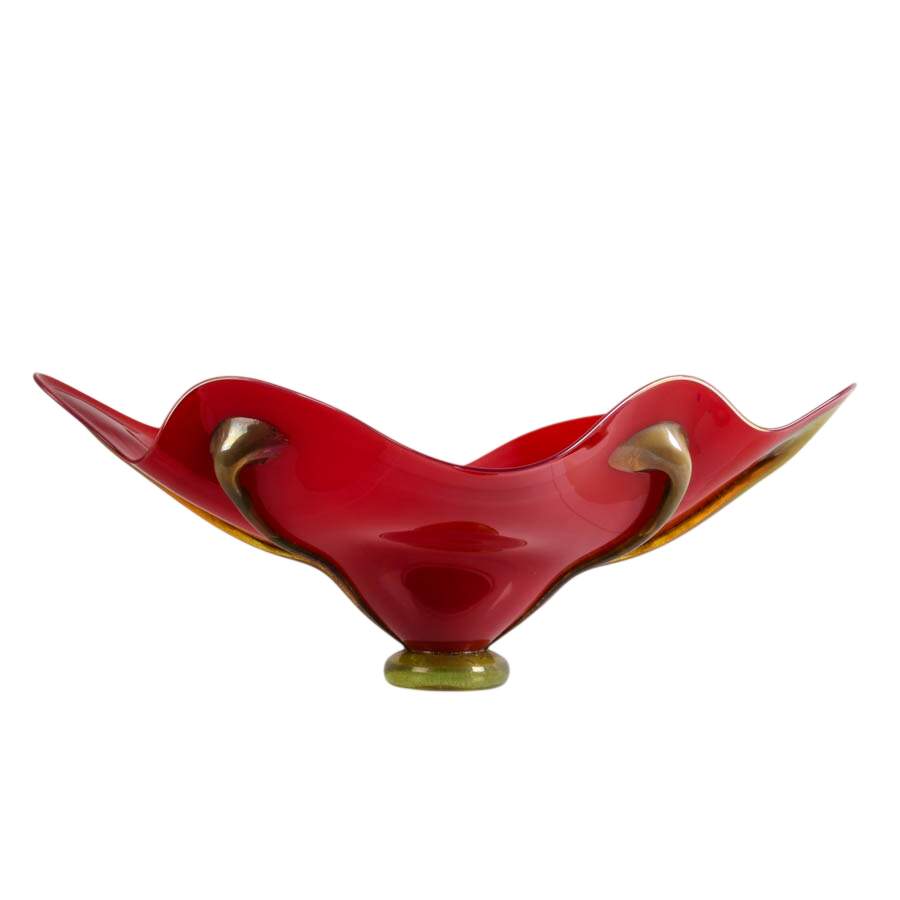 Signed Hand-Blown Crimson Art Glass Centerpiece-5