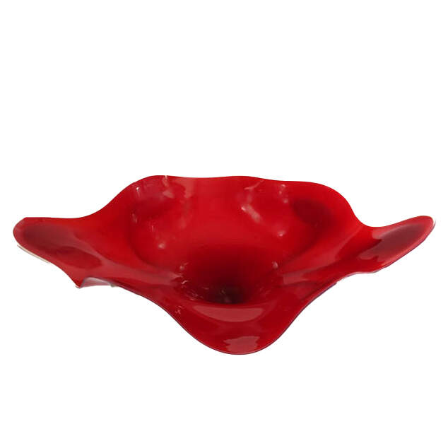 Signed Hand-Blown Crimson Art Glass Centerpiece-4