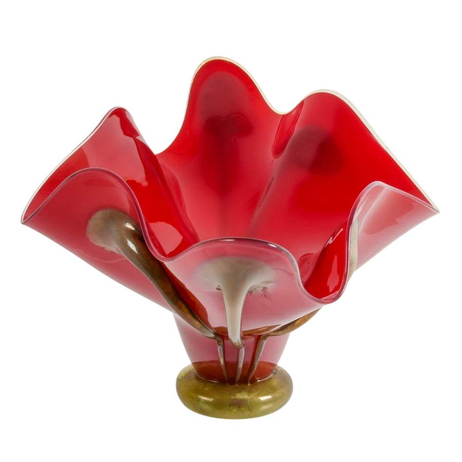 Signed Hand-Blown Crimson Art Glass Centerpiece-3