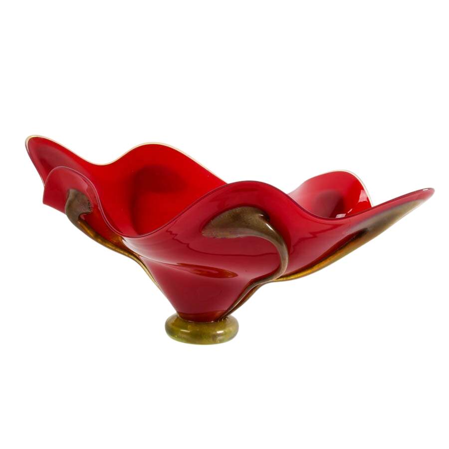 Signed Hand-Blown Crimson Art Glass Centerpiece-2