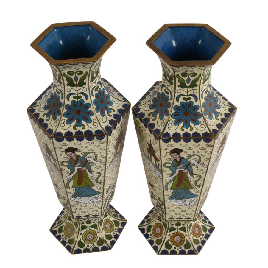 Pair of Chinese Hexagonal Cloisonné Vases-3