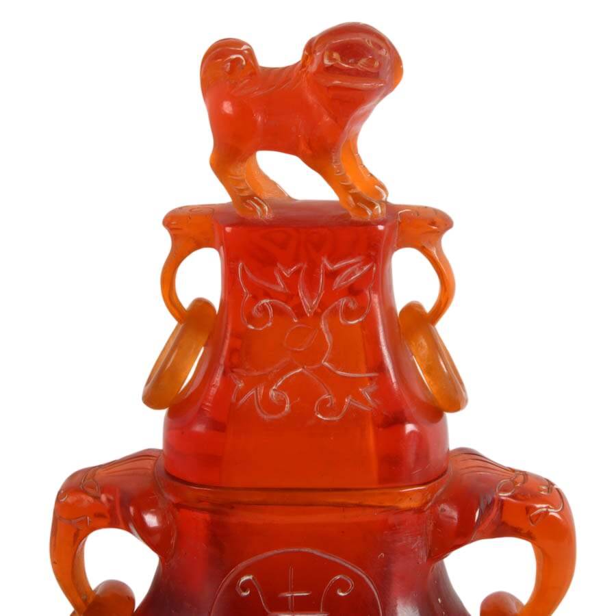 Pair of Chinese Cherry Resin Lidded Vases-6
