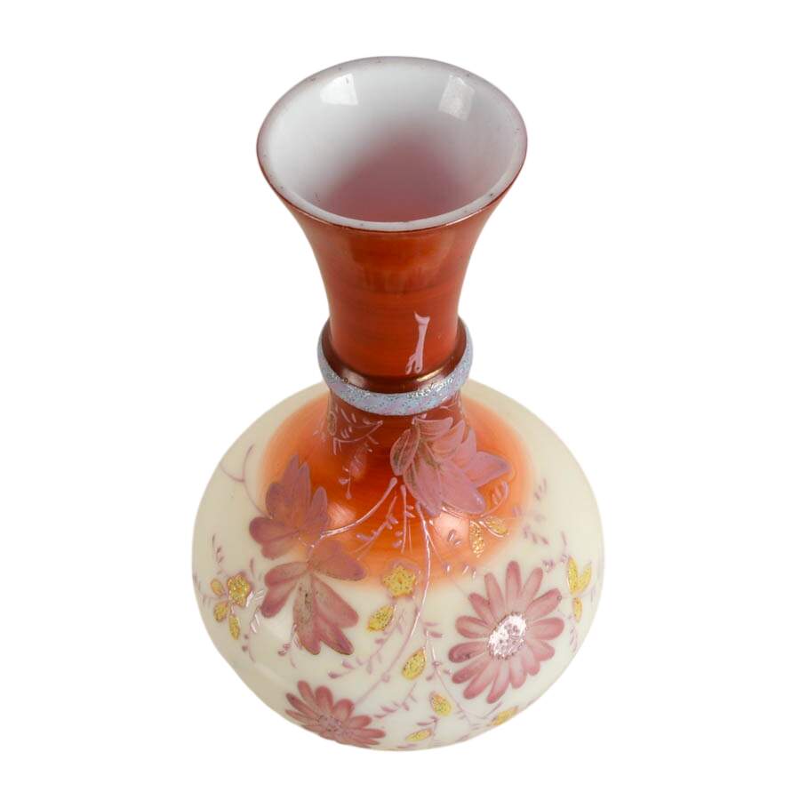 Antique Bohemian Hand-Painted Floral Glass Vase-7