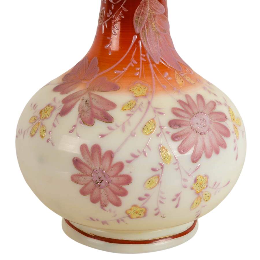 Antique Bohemian Hand-Painted Floral Glass Vase-6