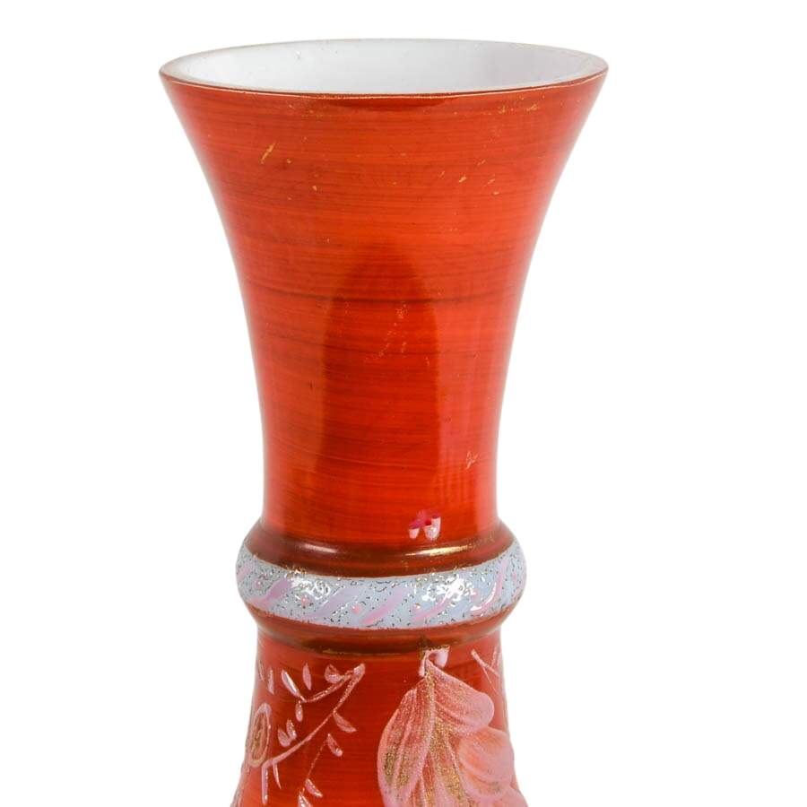 Antique Bohemian Hand-Painted Floral Glass Vase-5