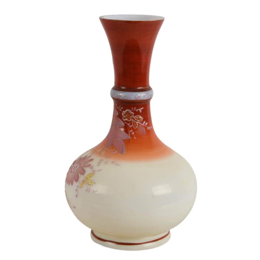 Antique Bohemian Hand-Painted Floral Glass Vase-3