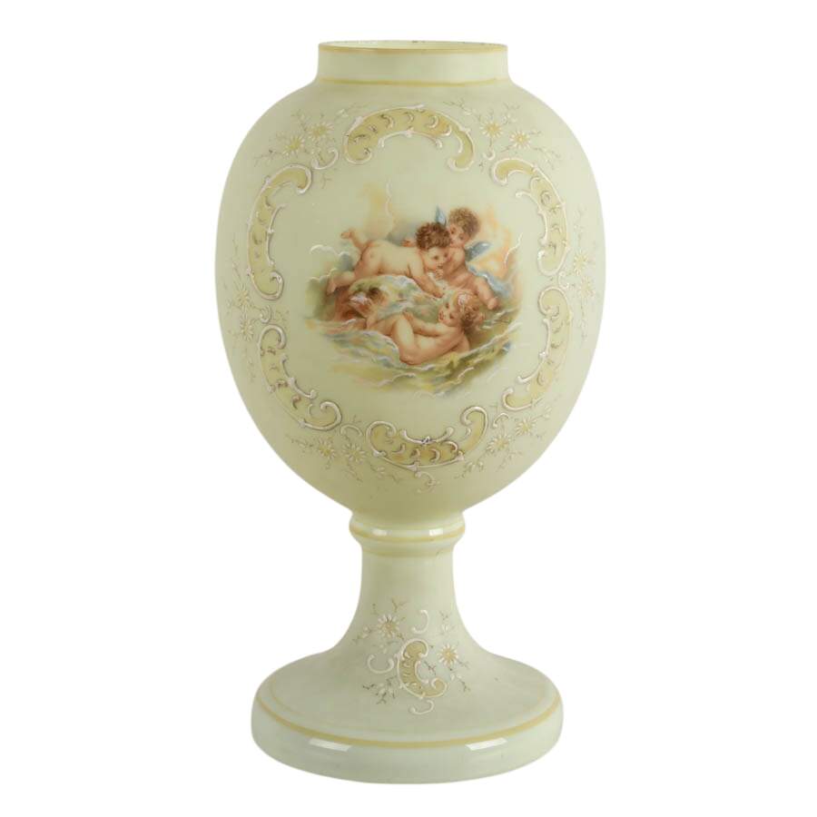 Victorian Hand-Painted Bristol Glass Cherub Motif Vase-1