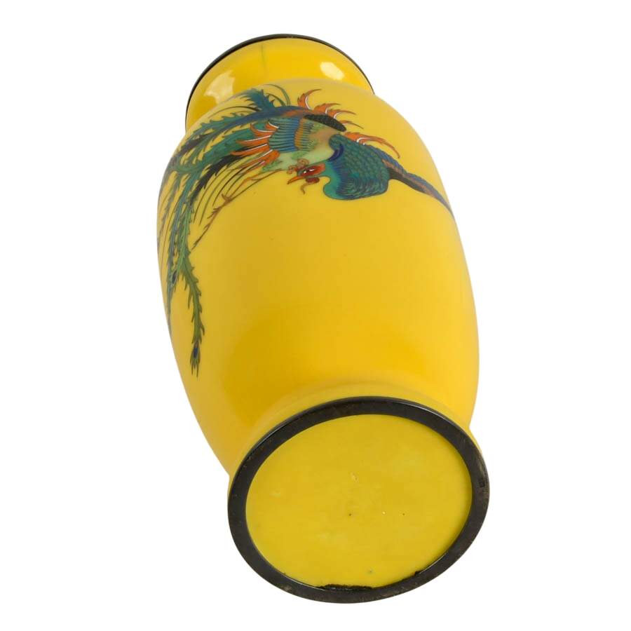 Japanese Shippo Enamel Cloisonné Phoenix Vase with Pure Silver Rims-5
