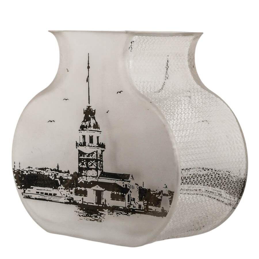 Pasabahce Turkish Glass Vase with Istanbul Maiden's Tower Scene-2