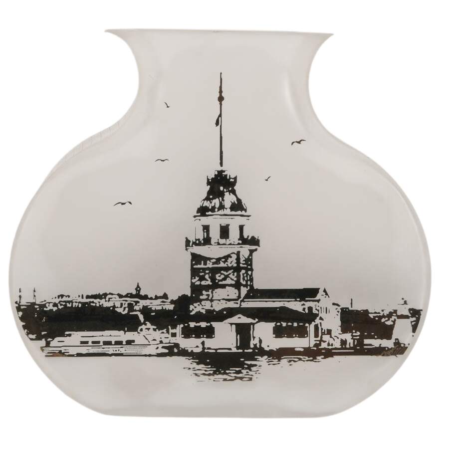 Pasabahce Turkish Glass Vase with Istanbul Maiden's Tower Scene-1