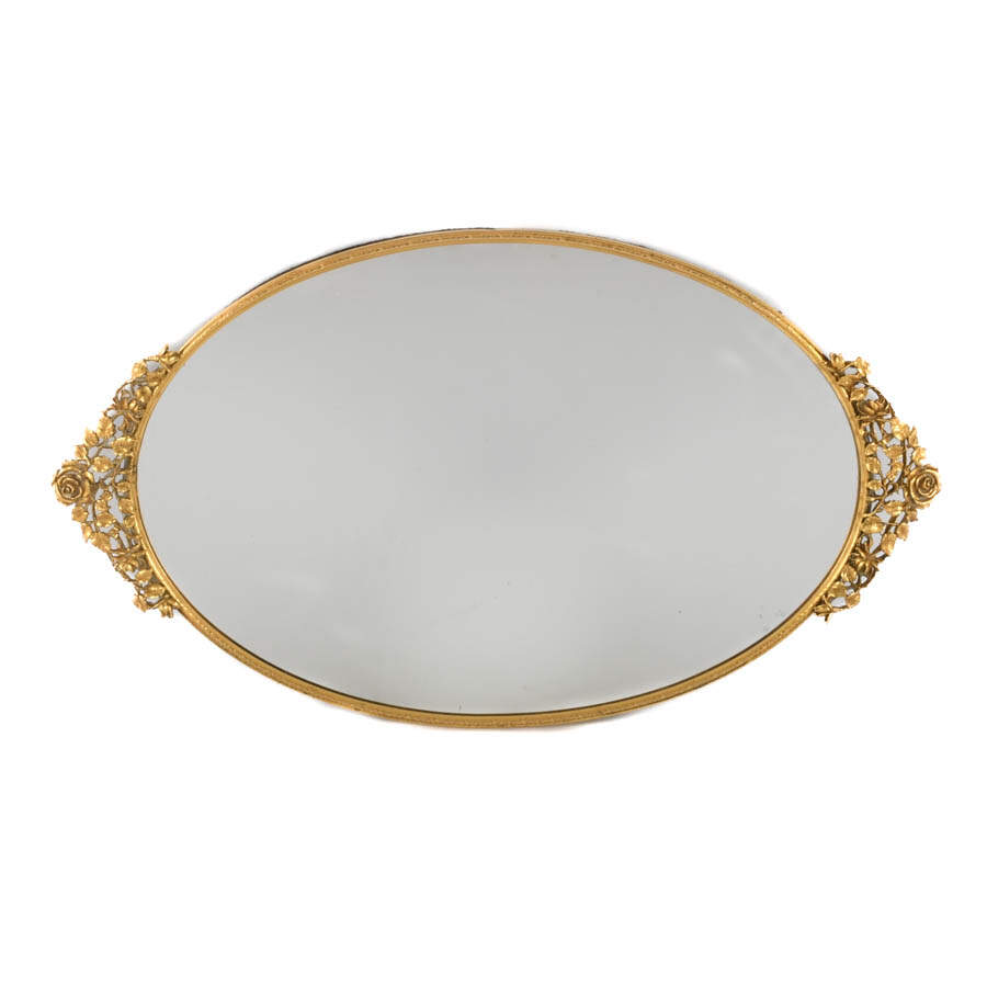 French Ornate Ormolu Oval Vanity Mirror-2