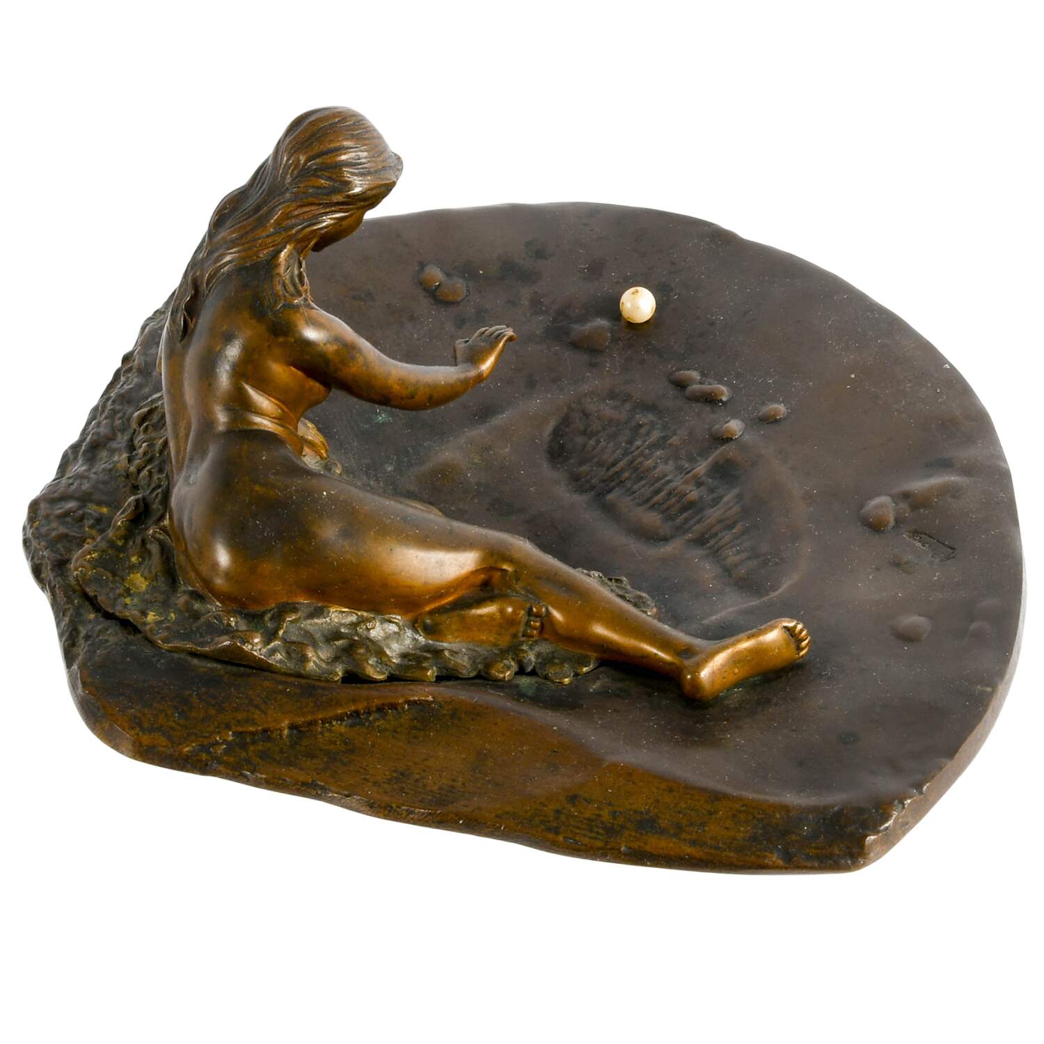 Bronze Art Nouveau Reclining Nude on Clam Form Vanity Tray-6