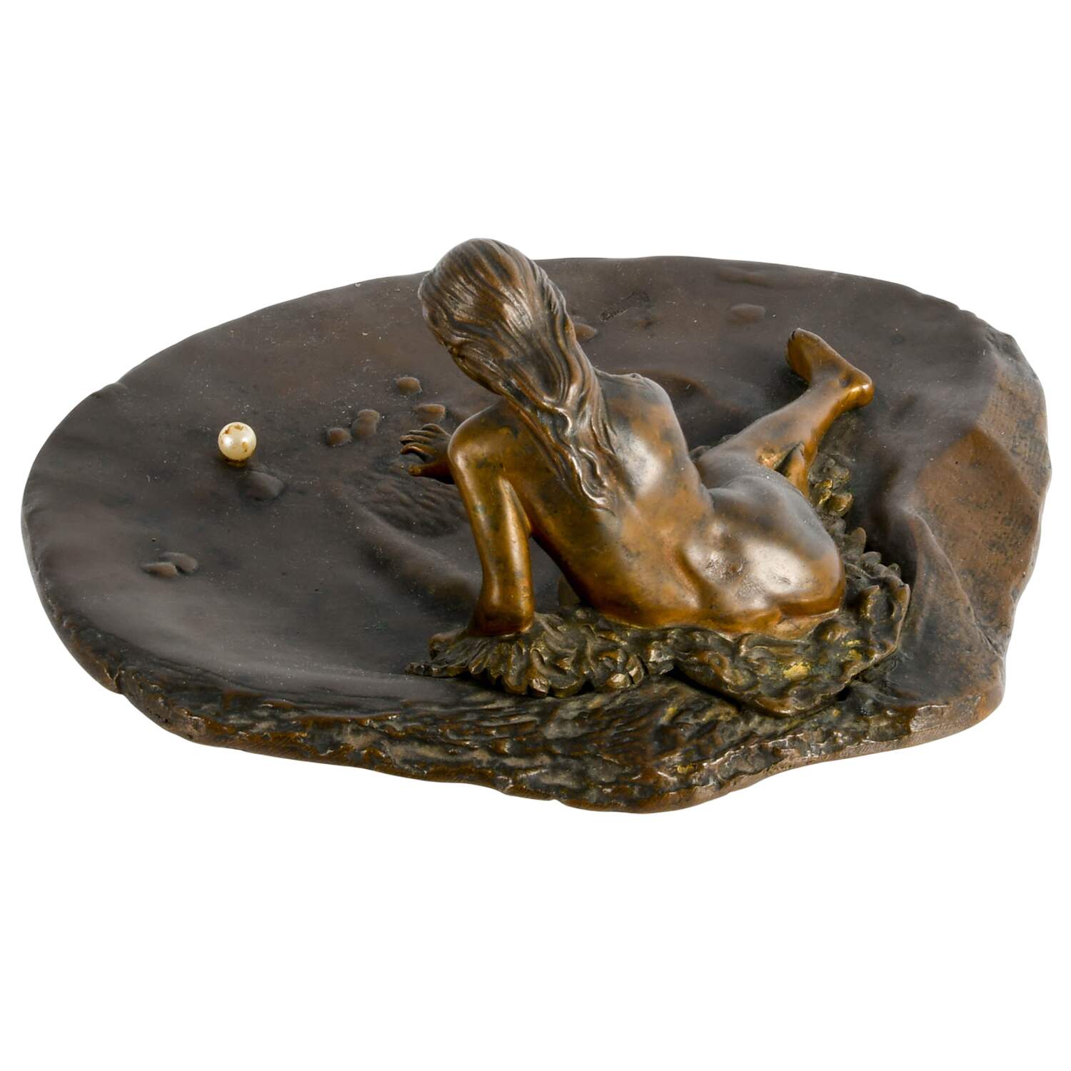 Bronze Art Nouveau Reclining Nude on Clam Form Vanity Tray-5