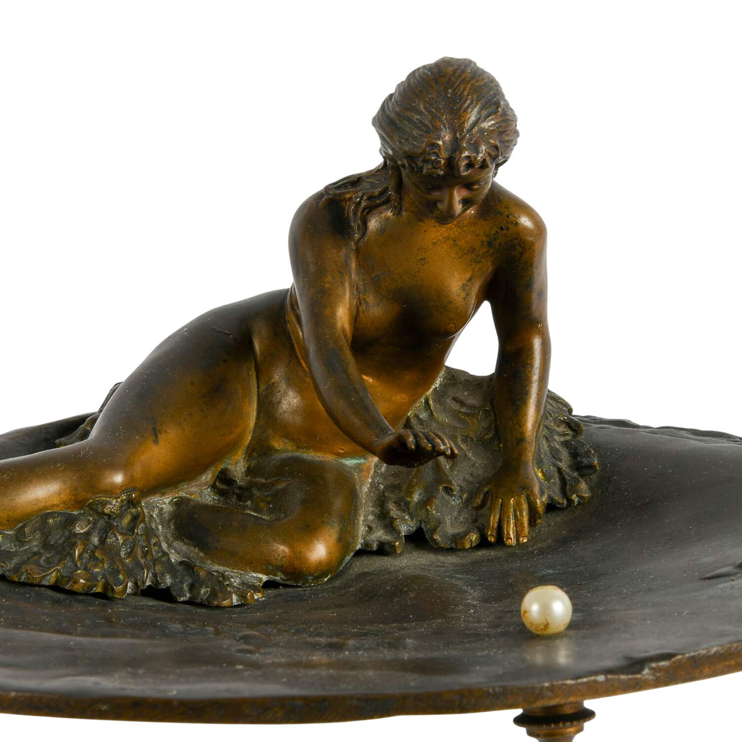 Bronze Art Nouveau Reclining Nude on Clam Form Vanity Tray-2
