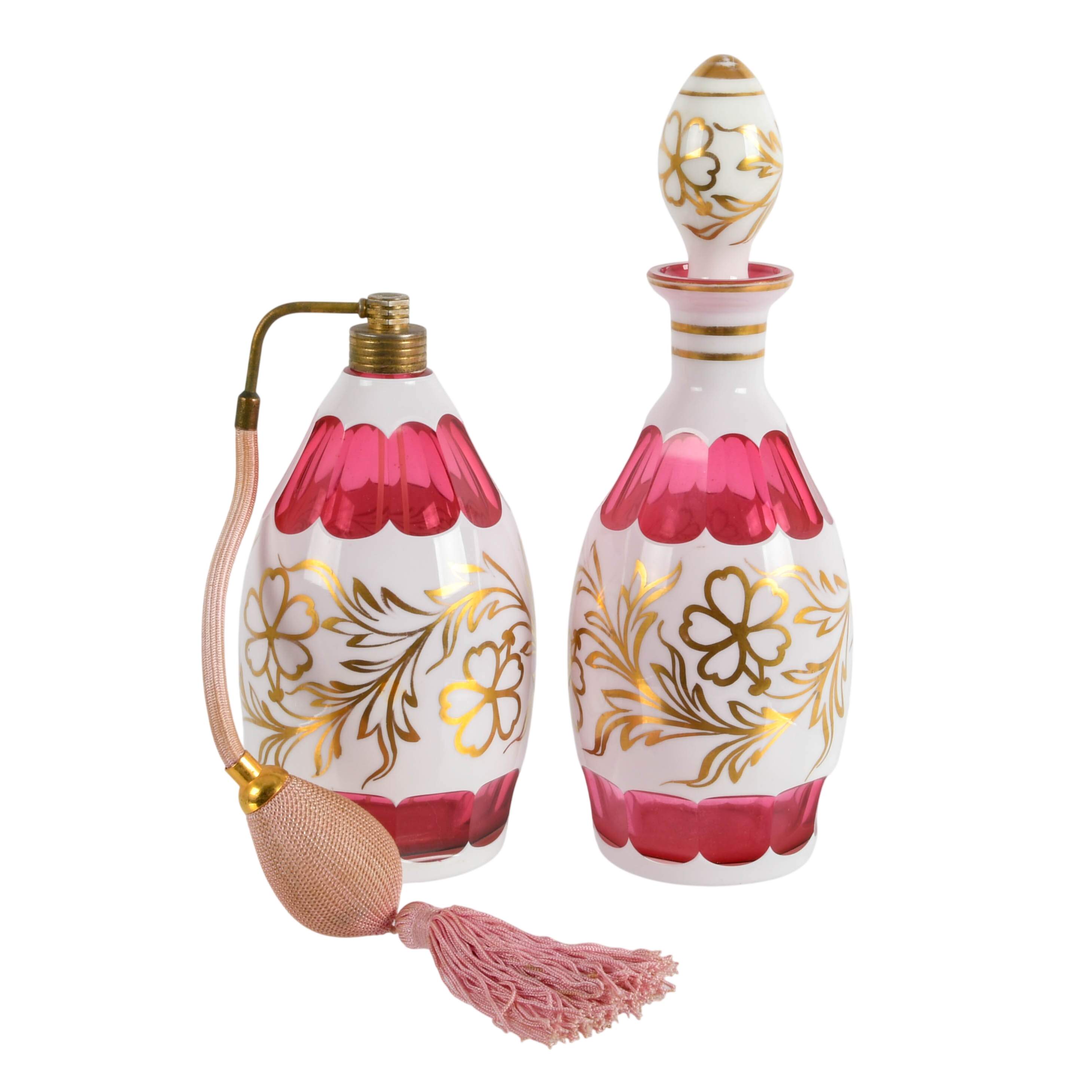 Antique Bohemian Glass Set of Perfume Atomizer and Decanter-1