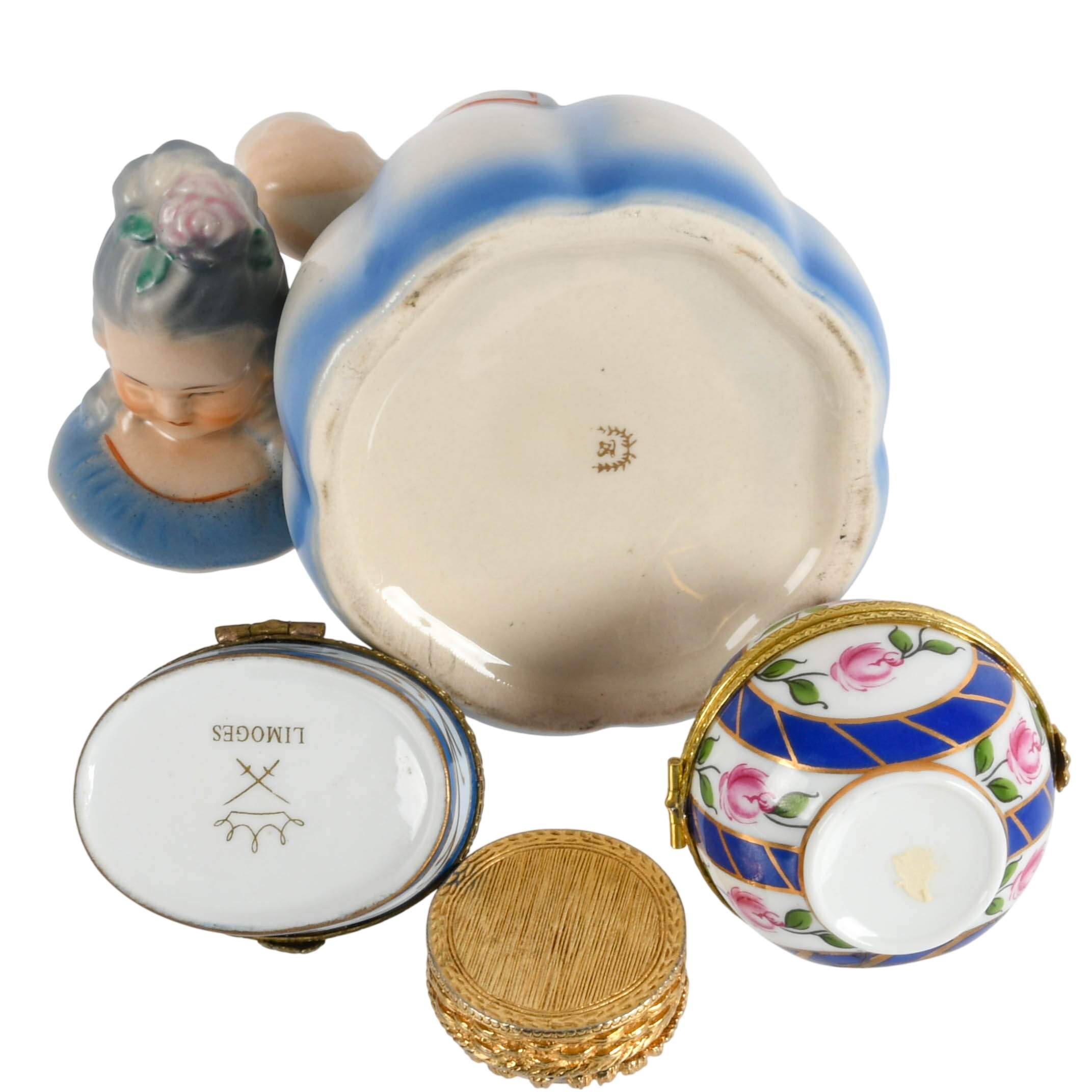 Ladies Items: Colonial Figural Cocoa Pot and 3 Trinket Boxes-11