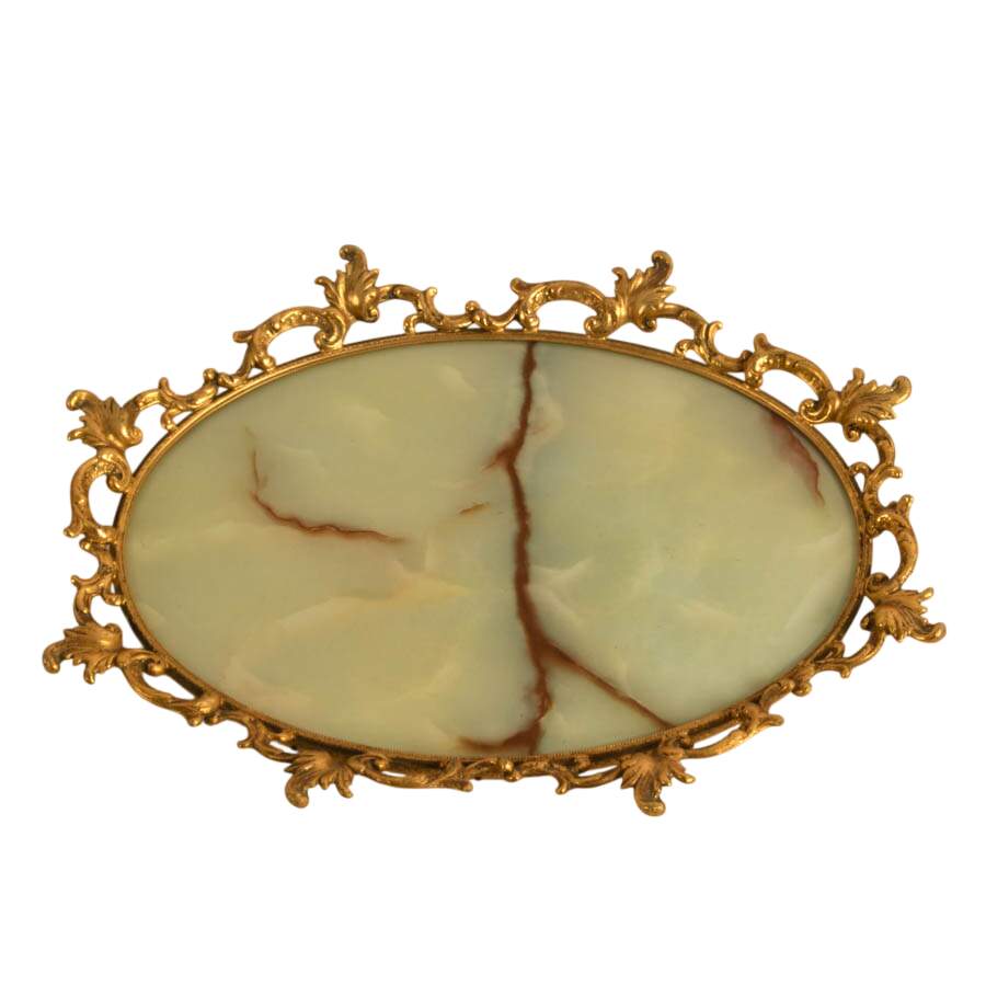 Hollywood Regency-Style Gilt Bronze Oval Vanity Tray-1