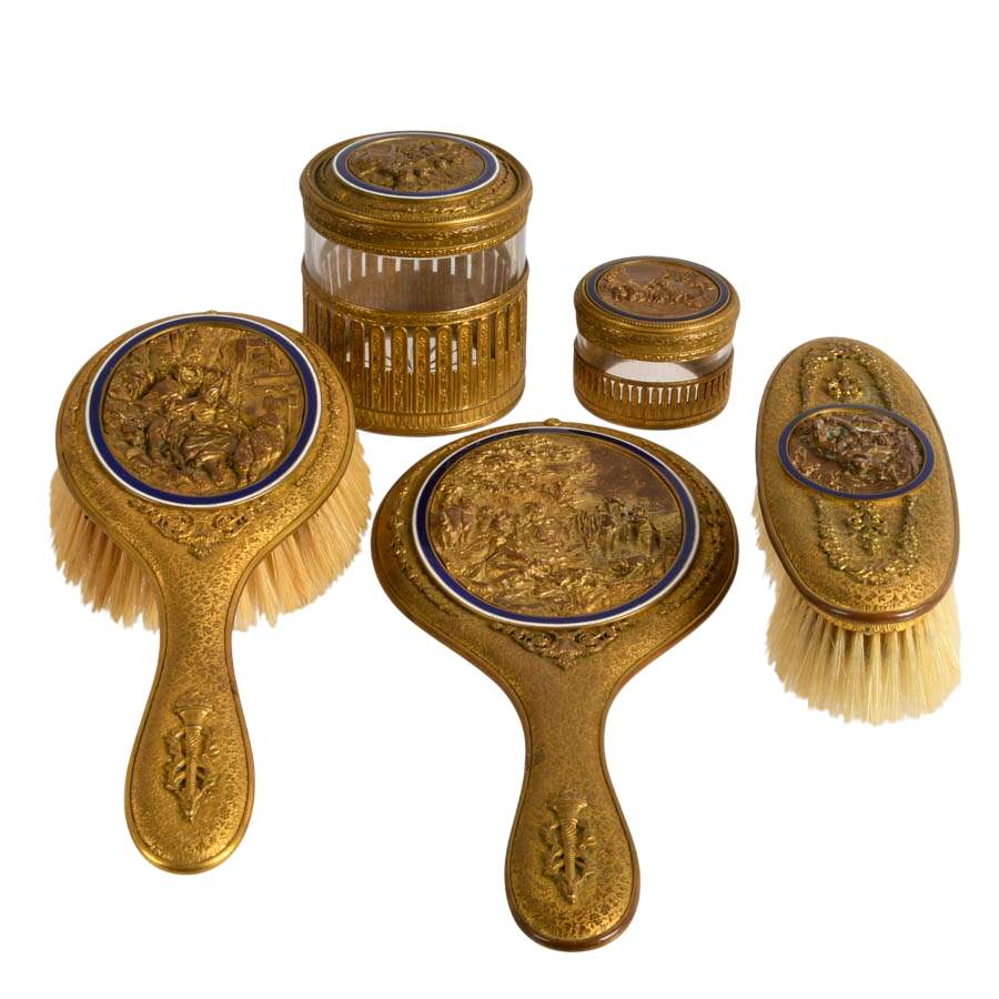 French Gilt Bronze Repoussé Five-Piece Vanity Set-9