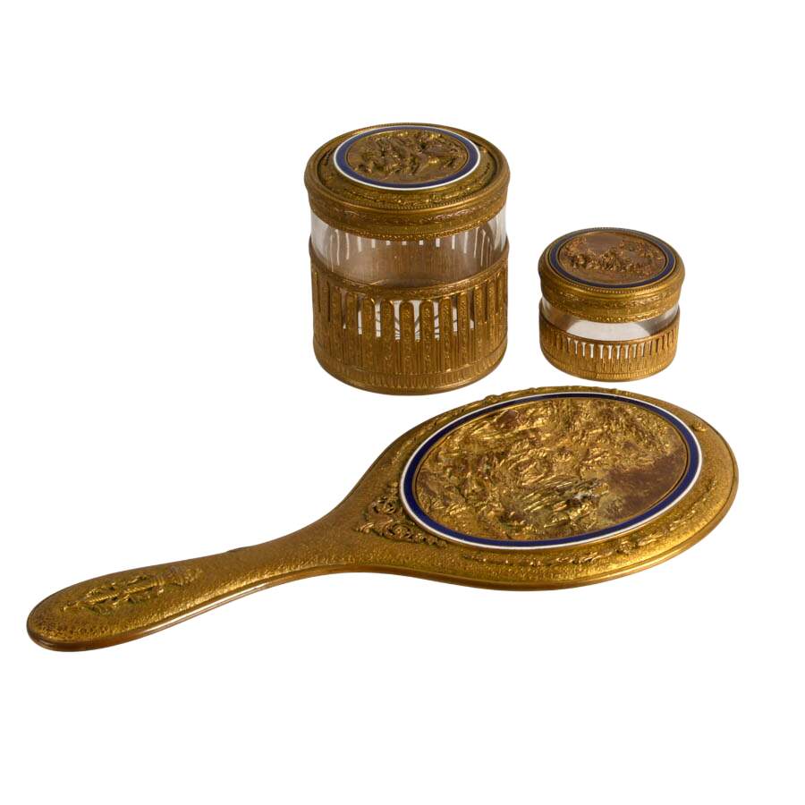 French Gilt Bronze Repoussé Five-Piece Vanity Set-2
