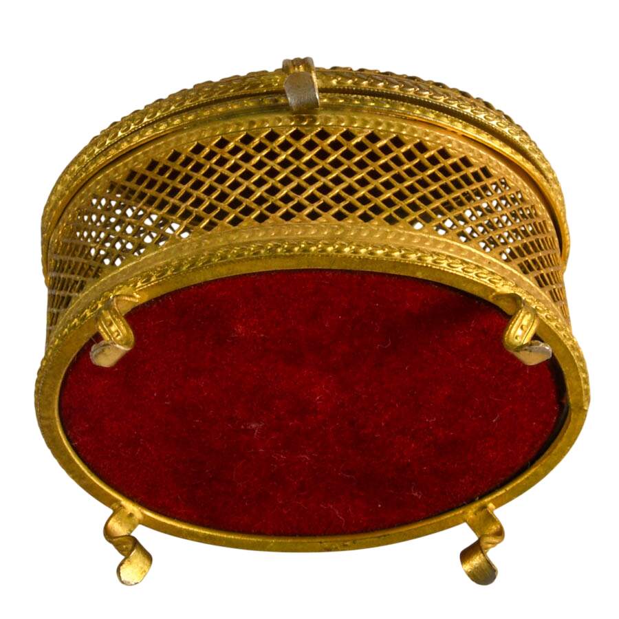 French-Style Mirrored Gilt Dresser Box with Porcelain Fragonard Scene Lid-6