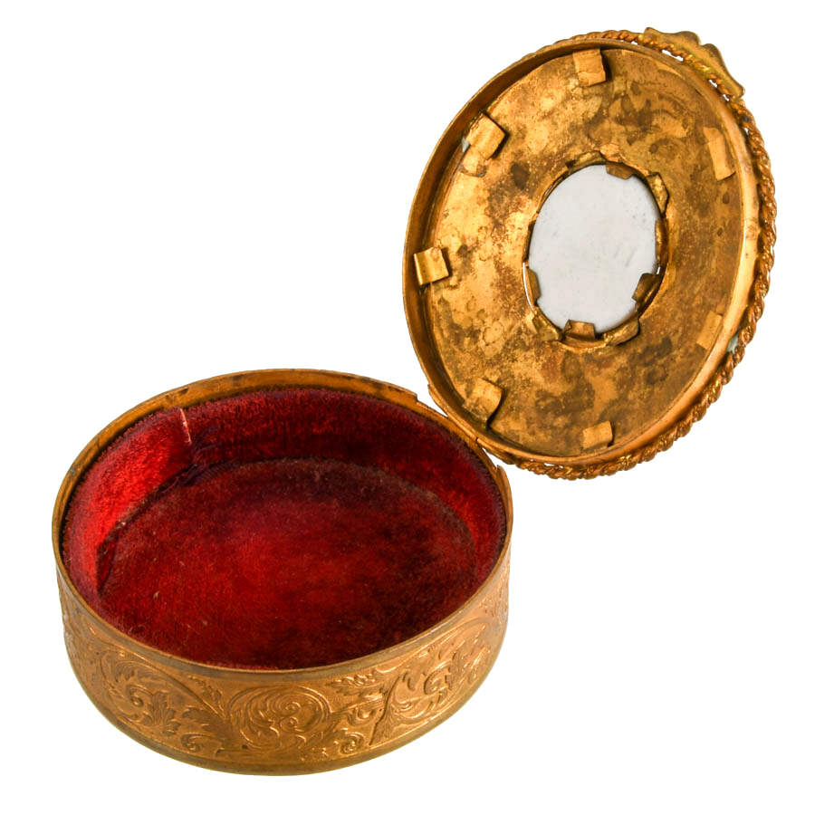 Vintage French Gilt Metal Miniature Portrait Jewelry Box-3
