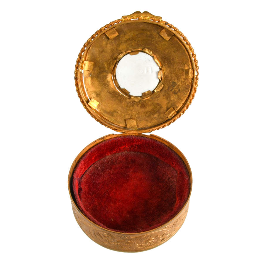 Vintage French Gilt Metal Miniature Portrait Jewelry Box-2