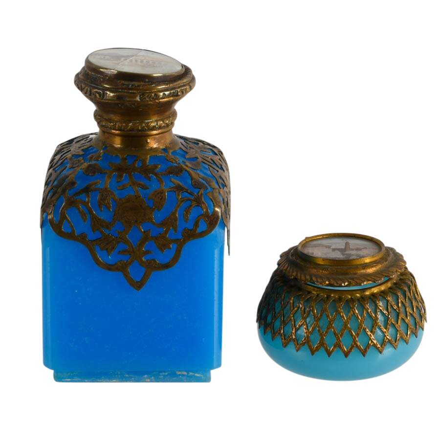Pair of Antique French Grand Tour Opaline Vanity Bottles-1