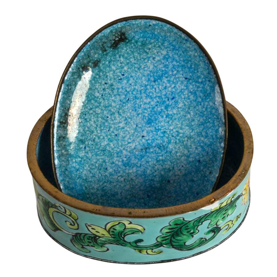 1940's Chinese Enameled White Rabbit Trinket Box with Lid-6