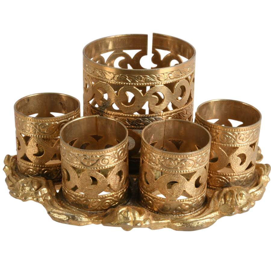 Four Piece Vintage Hollywood Regency Gold Filigree Vanity Set-8