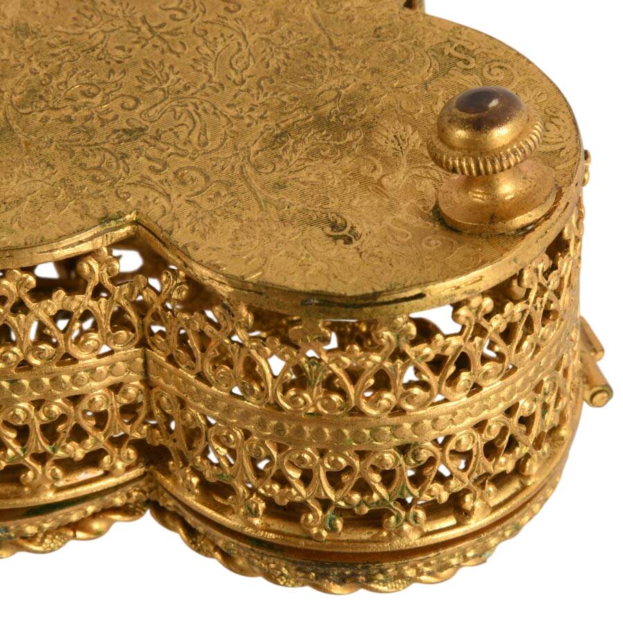 Four Piece Vintage Hollywood Regency Gold Filigree Vanity Set-7