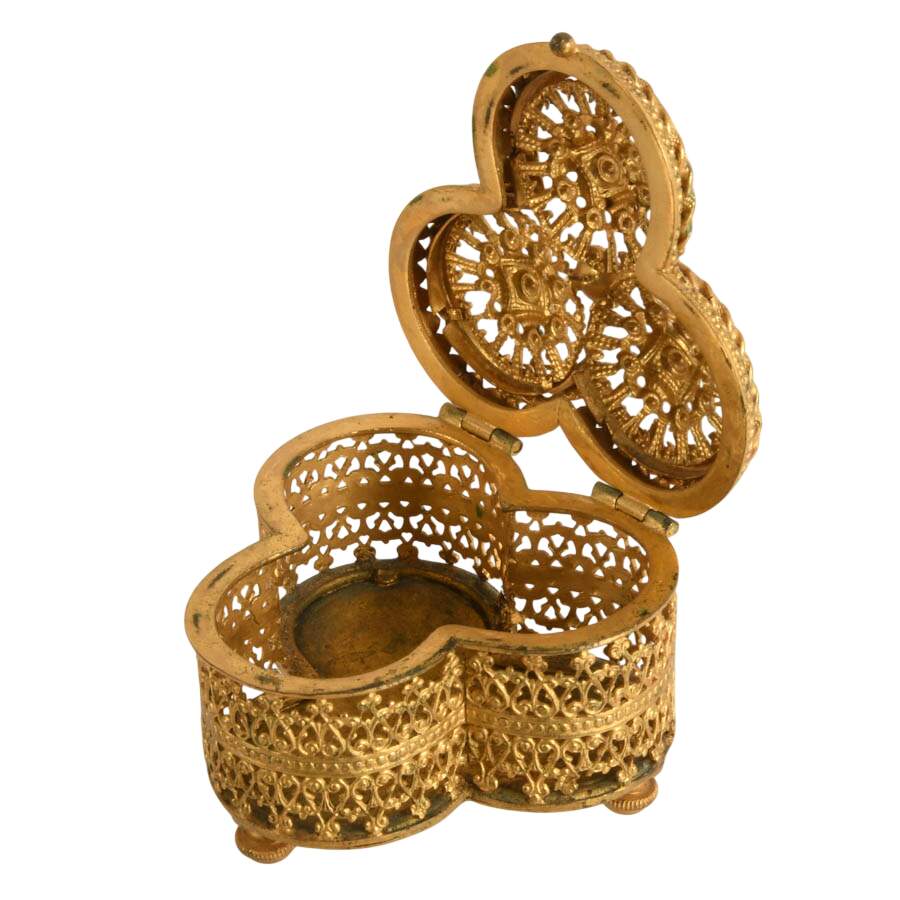Four Piece Vintage Hollywood Regency Gold Filigree Vanity Set-6