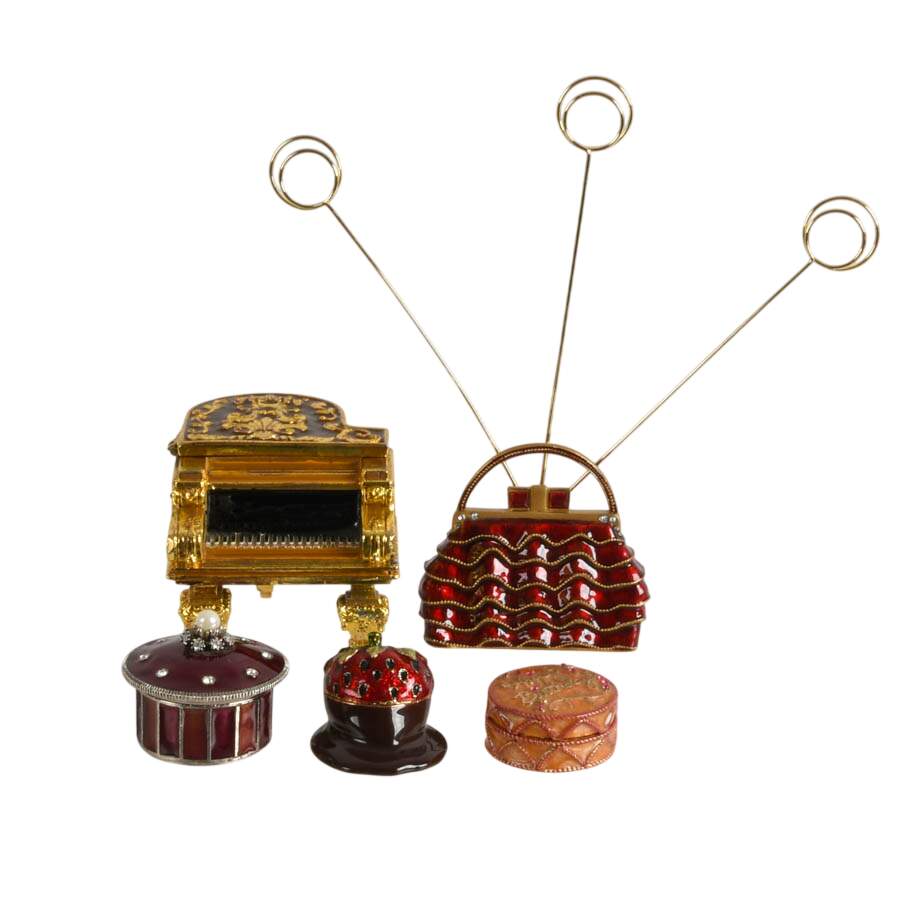 Five-Piece Enameled Boxes Set with Piano Music Box-1