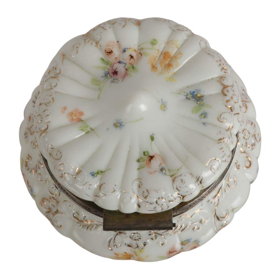 Floral Hand-Painted Wavecrest Style Opaline Dresser Box-5
