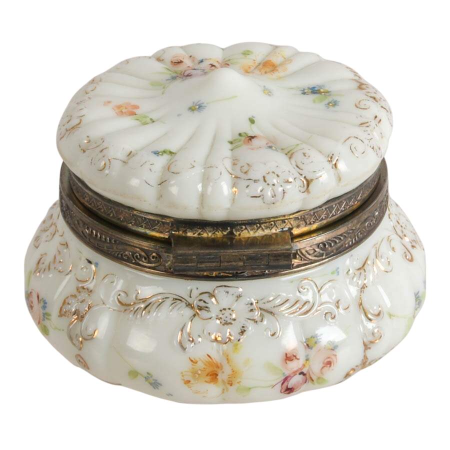 Floral Hand-Painted Wavecrest Style Opaline Dresser Box-4