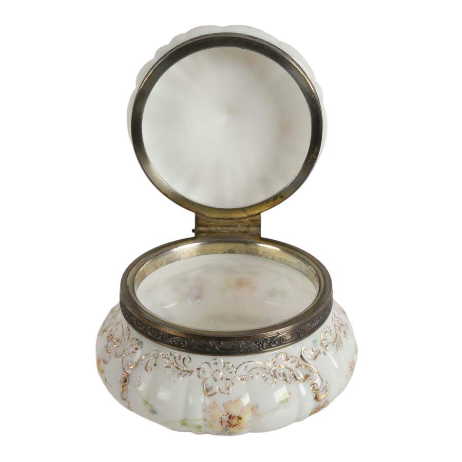 Floral Hand-Painted Wavecrest Style Opaline Dresser Box-2