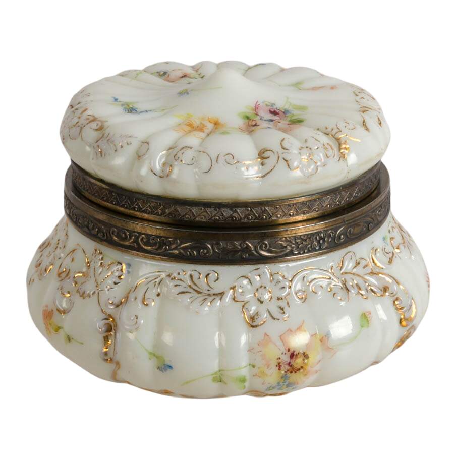 Floral Hand-Painted Wavecrest Style Opaline Dresser Box-1