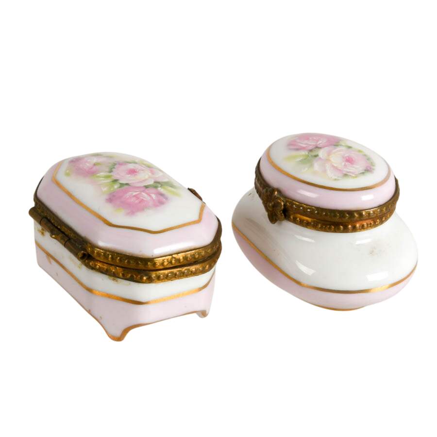 Pair of Limoges Hand-Painted Porcelain Trinket Boxes-3