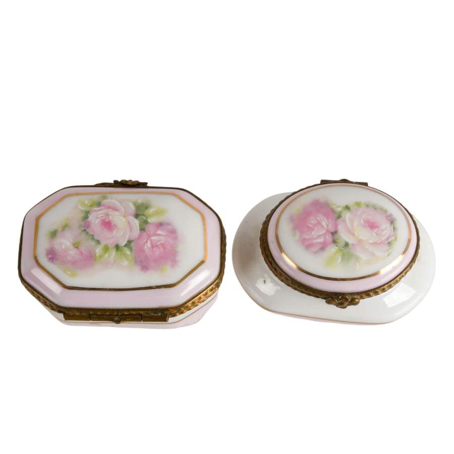 Pair of Limoges Hand-Painted Porcelain Trinket Boxes-2