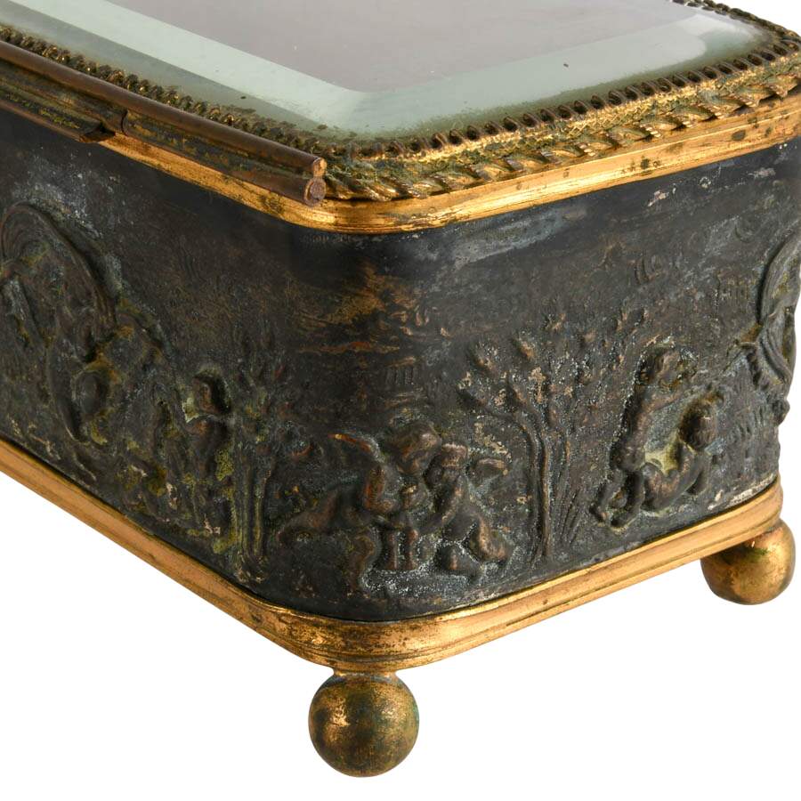 Antique Rectangular Cushioned Repoussé Jewelry Casket-6