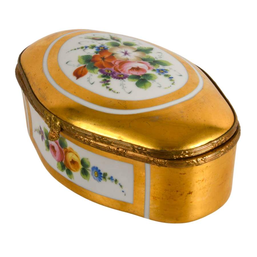 Hand-Painted Gold Floral Porcelain Dresser Box-5