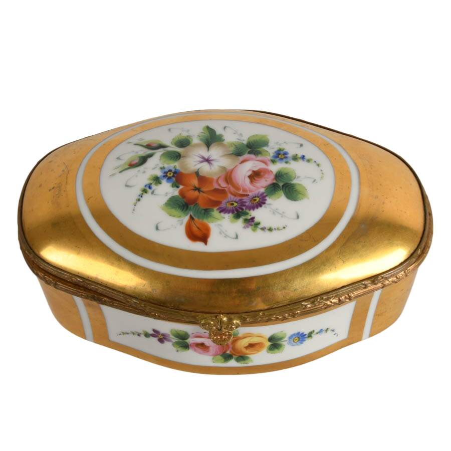 Hand-Painted Gold Floral Porcelain Dresser Box-3