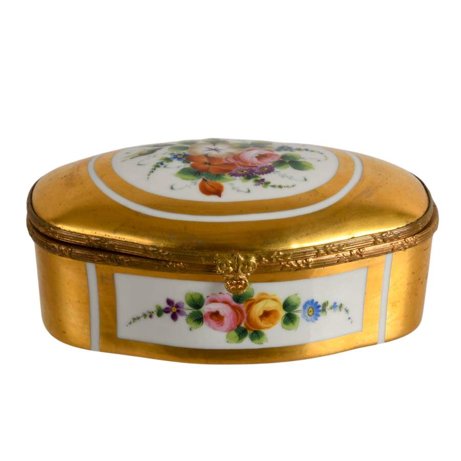 Hand-Painted Gold Floral Porcelain Dresser Box-1