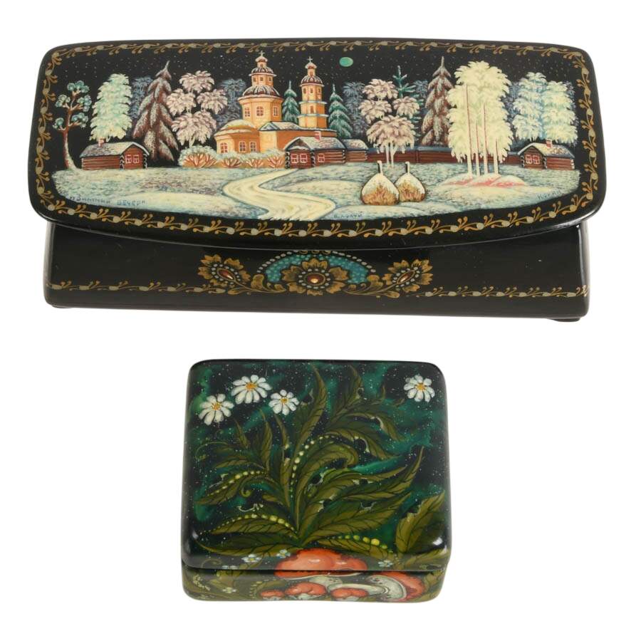 Four Hand-Painted Russian Trinket Boxes-6