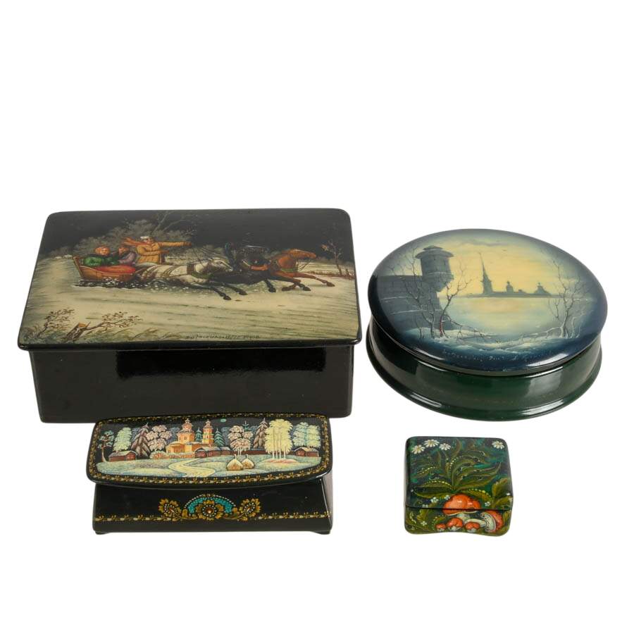 Four Hand-Painted Russian Trinket Boxes-1