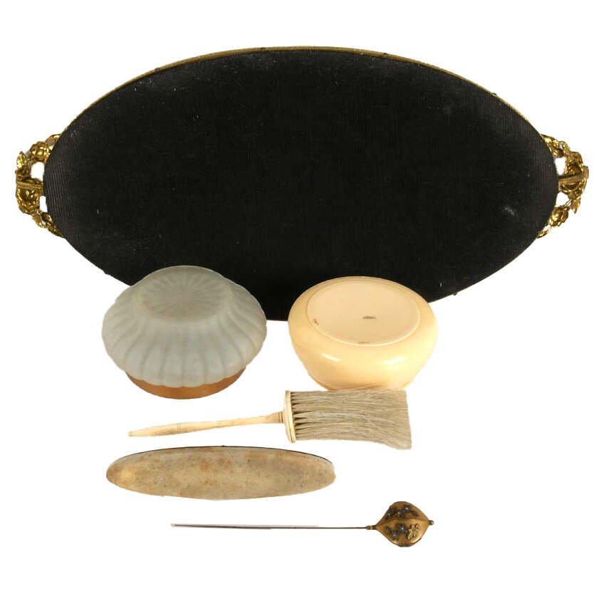 Vintage Hollywood Regency-Style Six Piece Ivory-Toned Vanity Set-11