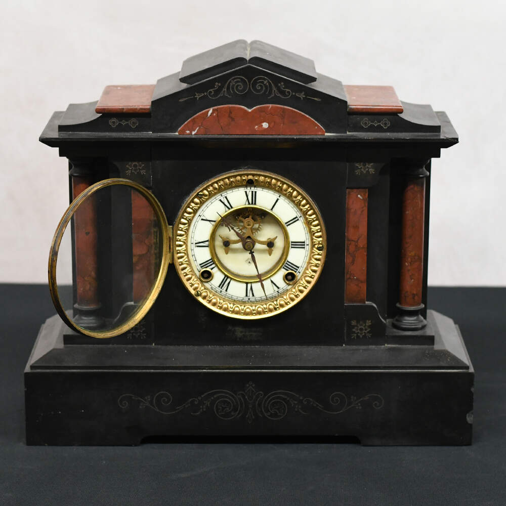 Antique Ansonia Black Onyx and Rouge Marble Mantel Clock | Replacements ...