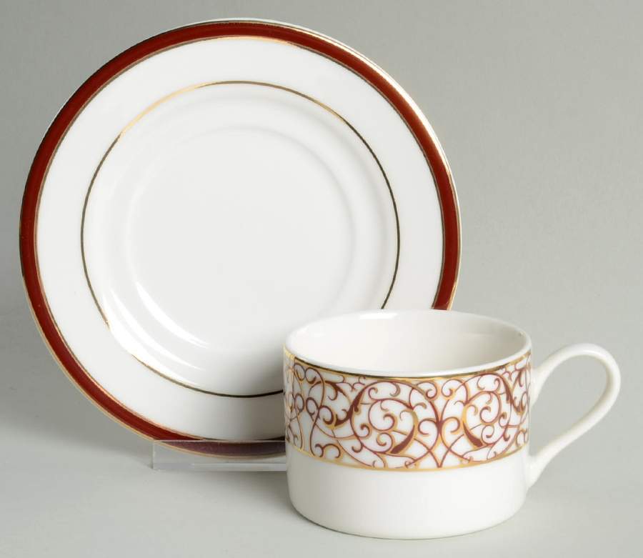 Florentine Scroll Burgundy Flat Cup & Saucer Set by American Atelier-1
