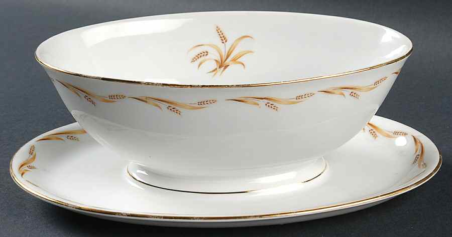 Golden Grain Gravy Boat with Attached Underplate by Abalone-1